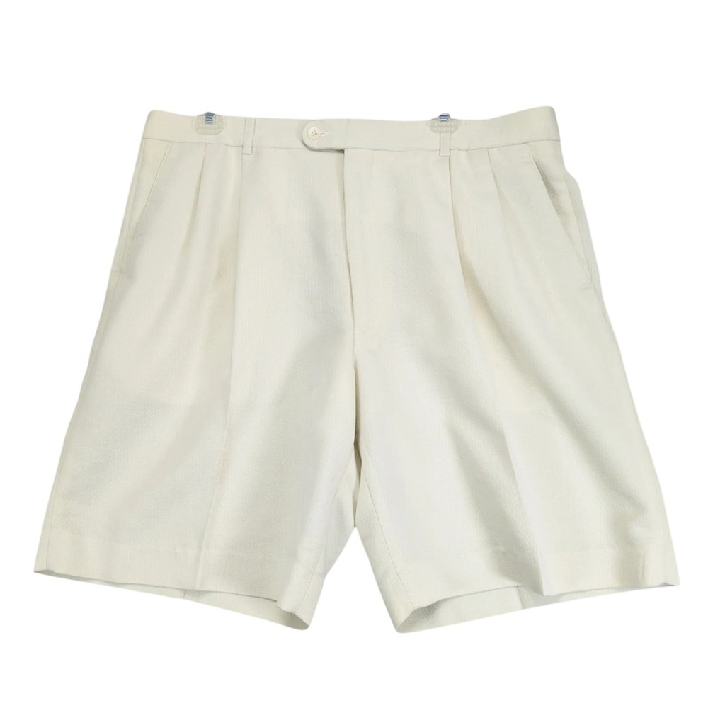 Sette Ponti Ivory Pleated Chino Shorts Mens‎ 38x9 Textured Rayon Blend Old Money